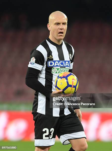 Emil Hallfredsson of Udinese Calcio in action during the TIM Cup match between SSC Napoli and Udinese Calcio at Stadio San Paolo on December 19, 2017...