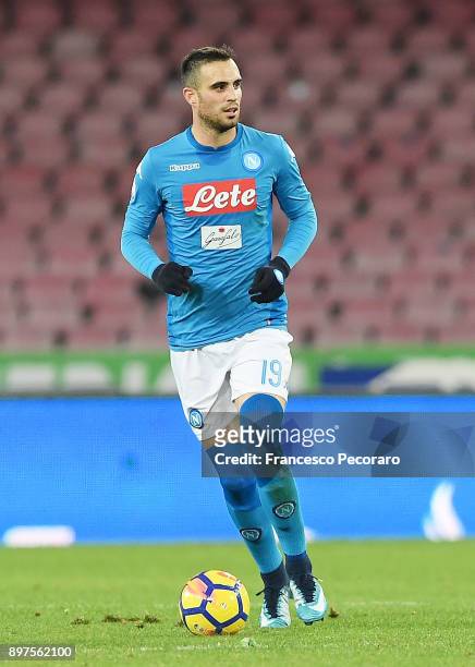 Nikola Maksimovic of SSC Napoli in action during the TIM Cup match between SSC Napoli and Udinese Calcio at Stadio San Paolo on December 19, 2017 in...