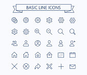 Basic line mini icons.Editable stroke. 24x24 grid. Pixel Perfect.Delete,search,home,settings,plus,contacts and message