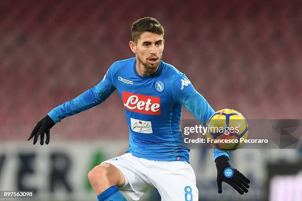 Jorginho of SSC Napoli in action during the TIM Cup match between SSC Napoli and Udinese Calcio at Stadio San Paolo on December 19, 2017 in Naples,...