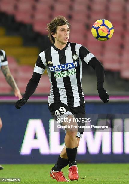 Andrija Balic of Udinese Calcio in action during the TIM Cup match between SSC Napoli and Udinese Calcio at Stadio San Paolo on December 19, 2017 in...