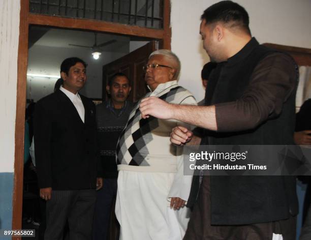 Former Chief Minister of Bihar Lalu Prasad proceeding to appear before a special CBI court in a connection to a Fodder Scam case at Court premises on...