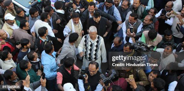 Former Chief Minister of Bihar Lalu Prasad proceeding to appear before a special CBI court in a connection to a Fodder Scam case at Court premises on...