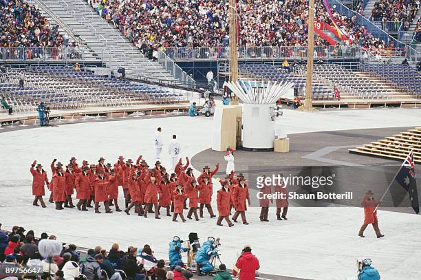 The Australian team parading at the opening ceremony of the Winter Olympics at the Nagano Olympic Stadium, Nagano, Japan, 7th February 1998.