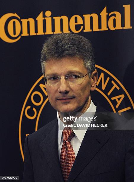 Elmar Degenhart, new CEO of German auto parts maker Continental, addresses a press conference in Hanover, northern Germany on August 12, 2009. The...