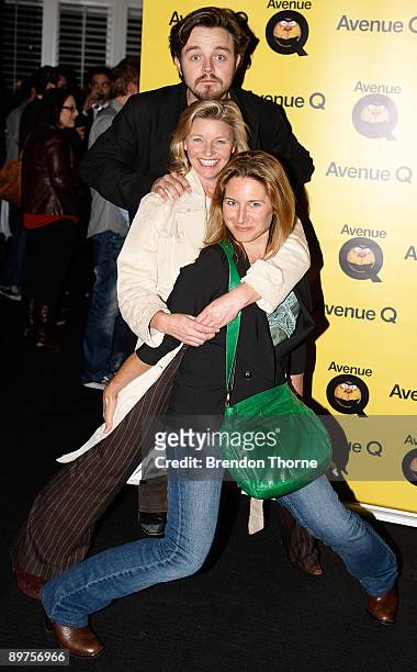Libby Tanner, Tammy Macintosh and Matthew Newton attend the after show party following the Sydney premiere of "Aveue Q" at The Ivy on August 12, 2009...