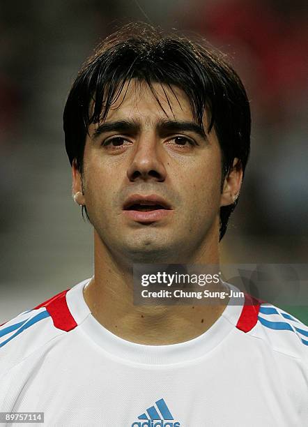 Julio Caceres of Paraguay stands before the international friendly match between South Korea and Paraguay at Seoul Worldcup stadium on August 12,...