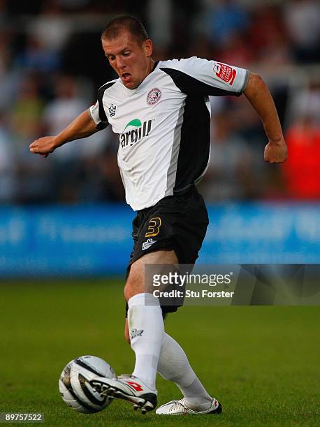 Hereford player Ryan Valentine runs with the ball during the Carling Cup 1st round game between Hereford United and Charlton Athletic at Edgar Street...