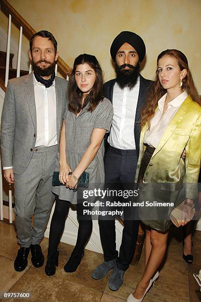 Swaim Hutson, Christina Hutson, Waris Ahluwahlia and Chiara Clemente attend a cocktail party celebrating the 5th CFDA/Vogue Fashion Fund at a private...