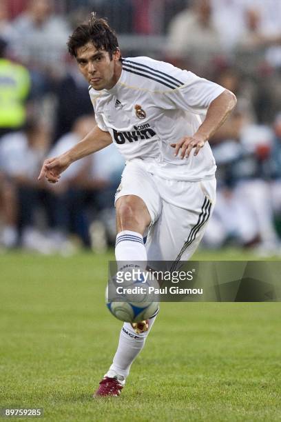 Midfielder Kaka of Real Madrid controls the play against the Toronto FC during the friendly match at BMO Field on August 7, 2009 in Toronto, Canada....