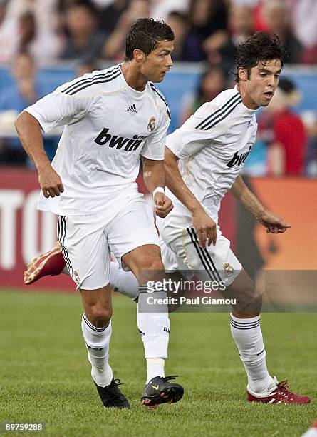 Forward Cristiano Ronaldo and midfielder Kaka of Real Madrid follow the play against the Toronto FC during the friendly match at BMO Field on August...
