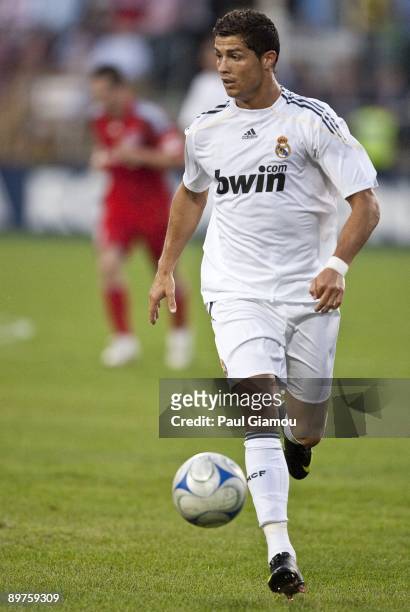 Forward Cristiano Ronaldo of Real Madrid controls the play against the Toronto FC during the friendly match at BMO Field on August 7, 2009 in...