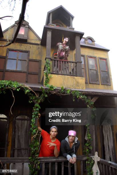 Janice Dickinson Modeling Agency Models Brian Kehoe and Grant Whitney Harvey visit Knott's Scary Farm's Halloween Haunt at Knott's Berry Farm on...