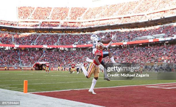 Adoree' Jackson of the Tennessee Titans breaks up a pass during the game against the San Francisco 49ers at Levi's Stadium on December 17, 2017 in...