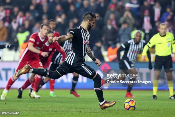 Alvaro Negredo of Besiktas scores the second goal to make it 1-1 during the Turkish Super lig match between Sivasspor v Besiktas at the Yeni Sivas 4...