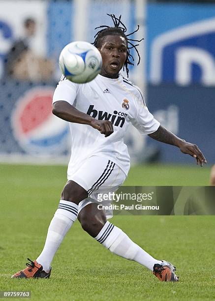 Midfielder Royston Drenthe of Real Madrid controls the play against the Toronto FC during the friendly match at BMO Field on August 7, 2009 in...