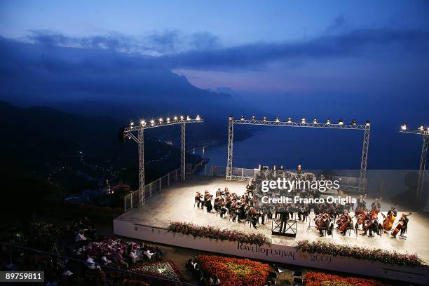 Savaria Symphony Orchestra perform at Villa Rufolo on August 12, 2009 in Ravello, Italy. Ravello is a town and commune situated above the Amalfi...