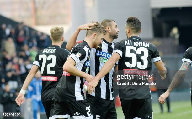 Silvan Widmer of Udinese Calcio celebrates after scoring his team's second goal during the Serie A match between Udinese Calcio and Hellas Verona FC...