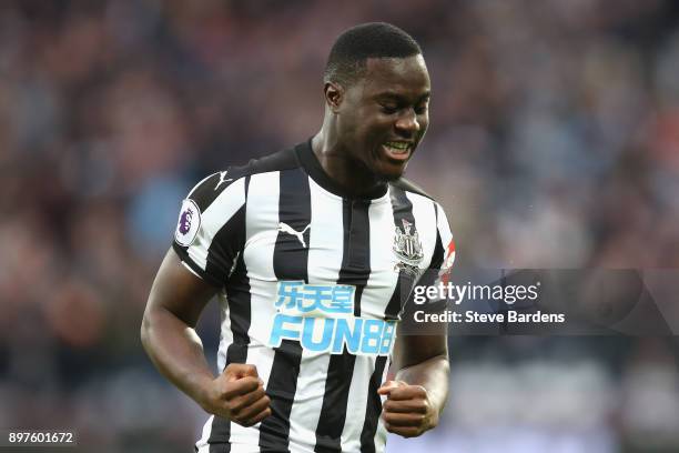 Henri Saivet of Newcastle United celebrates after scoring his sides first goal during the Premier League match between West Ham United and Newcastle...