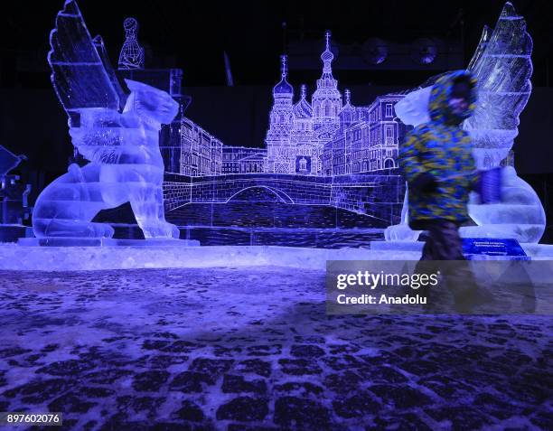 Ice sculptures are seen during Ice Fantasy 2018 Festival at Peter and Paul fortress in St. Petersburg, Russia on December 23, 2017.