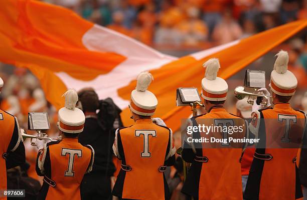 The Tennessee Volunteers marching band performs during intermission during the game against the Vanderbilt Commodores on November 24, 2001 at Neyland...
