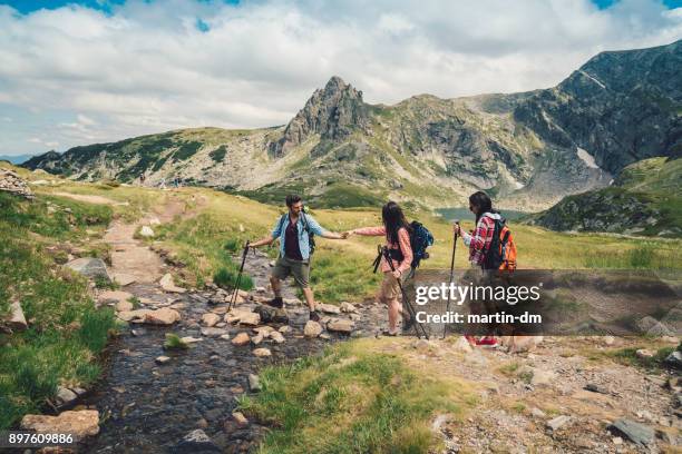 friends hiking together - bulgaria nature stock pictures, royalty-free photos & images