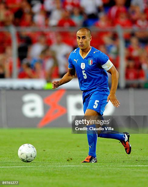 Fabio Cannavaro of Italy during the friendly match between Switzerland and Italy at St. Jakob Stadium on August 12, 2009 in Basel, Switzerland.