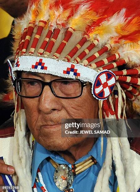 Dr. Joseph Medicine Crow � High Bird arrives to receive the Presidential Medal of Freedom from US President Barack Obama during a ceremony in the...