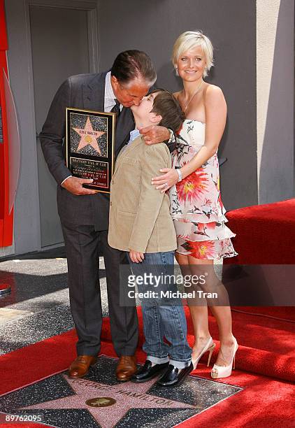 Actor George Hamilton with girlfriend, Barbara Sturm and his son, George Thomas Hamilton attend the ceremony honoring the actor with a star on the...