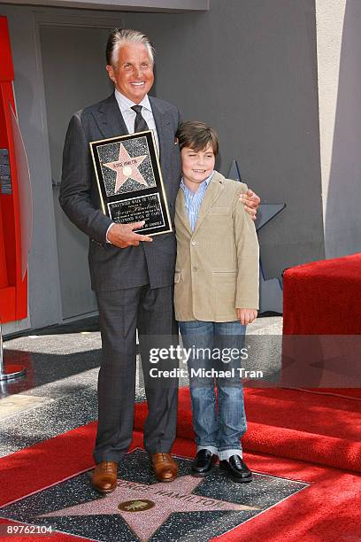 Actor George Hamilton and his son, George Thomas Hamilton attend the ceremony honoring the actor with a star on the Hollywood Walk of Fame on August...