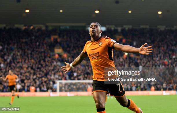 Ivan Cavaleiro of Wolverhampton Wanderers celebrates after scoring a goal to make it 1-0 during the Sky Bet Championship match between Wolverhampton...