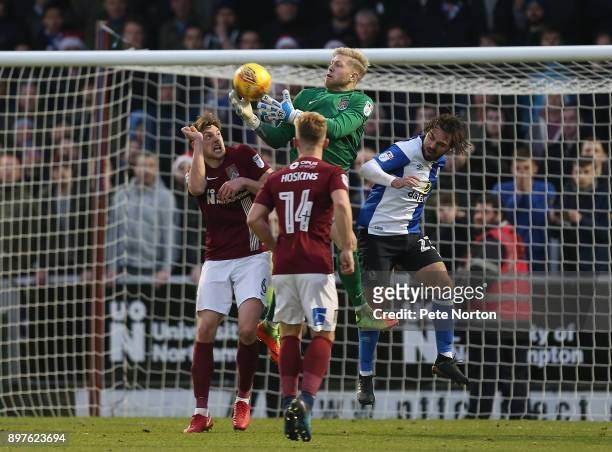 David Cornell of Northampton Town collects the ball during the Sky Bet League One match between Northampton Town and Blackburn Rovers at Sixfields on...
