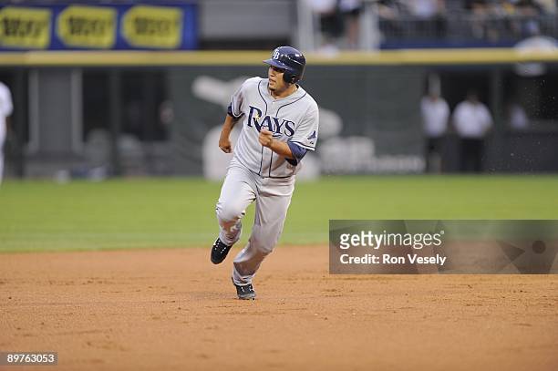 Jason Bartlett of the Tampa Bay Rays runs the bases against the Chicago White Sox on July 21, 2009 at U.S. Cellular Field in Chicago, Illinois. The...