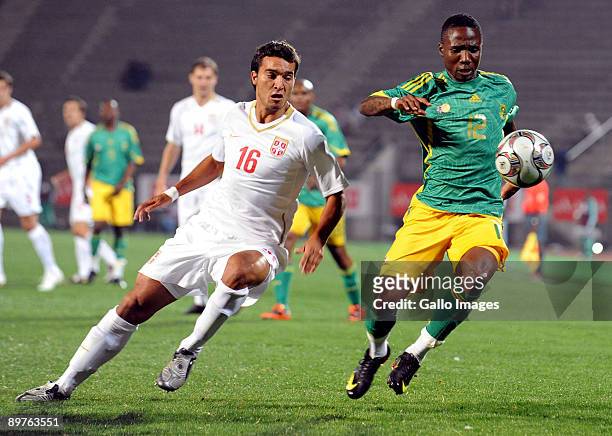 Ivan Obradovic of Serbia looks to make a tackle during the International Friendly match between South Africa and Serbia at Super Stadium on August...