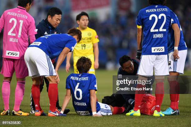 Takahiro Ogihara of Yokohama F.Marinos lies injured during the 97th Emperor's Cup semi final match between Yokohama F.Marinos and Kashiwa Reysol at...