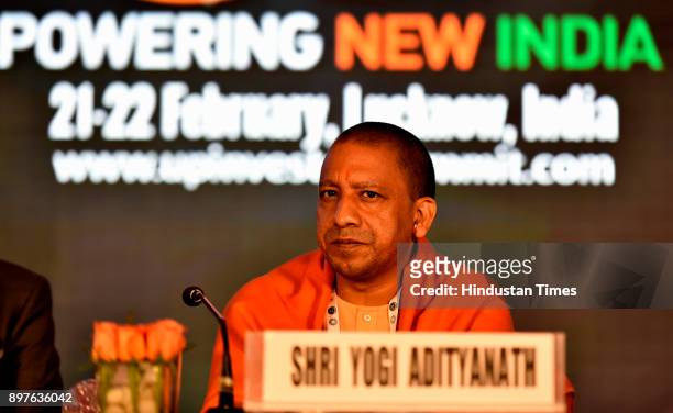 Yogi Adityanath during the launch of Logo and Mobile Application of UP Investors Summit Mumbai Roadshow at Trident Hotel, Nariman Point on December...
