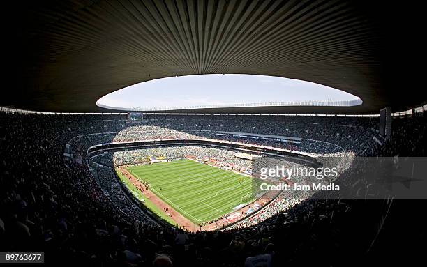 Panoramic photo of Azteca Stadium during the FIFA 2010 World Cup Qualifier match between Mexico and USA on August 12, 2009 in Mexico City, Mexico.