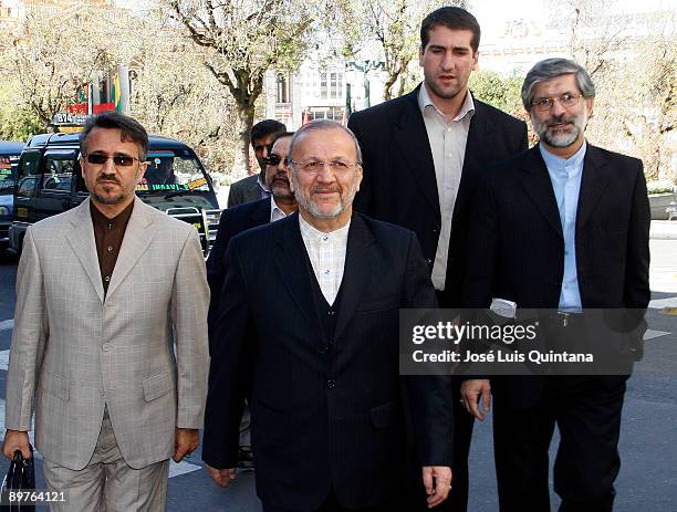 Iranian Minister of Foreign Affairs Manouchehr Mottaki arrives for a meeting with Bolivia's President Evo Morales at the Government Palace on August...