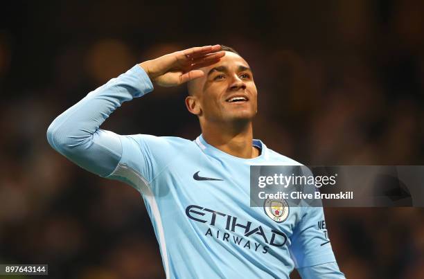 Danilo of Manchester City celebrates after scoring his sides fourth goal during the Premier League match between Manchester City and AFC Bournemouth...