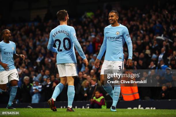 Danilo of Manchester City celebrates after scoring his sides fourth goal with Bernardo Silva of Manchester City during the Premier League match...