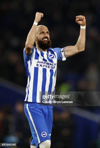 Bruno Saltor of Brighton and Hove Albion celebrates victory after the Premier League match between Brighton and Hove Albion and Watford at Amex...
