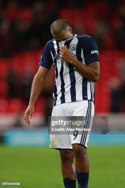 Jose Salomon Rondon of West Bromwich Albion looks dejected after the Premier League match between Stoke City and West Bromwich Albion at Bet365...