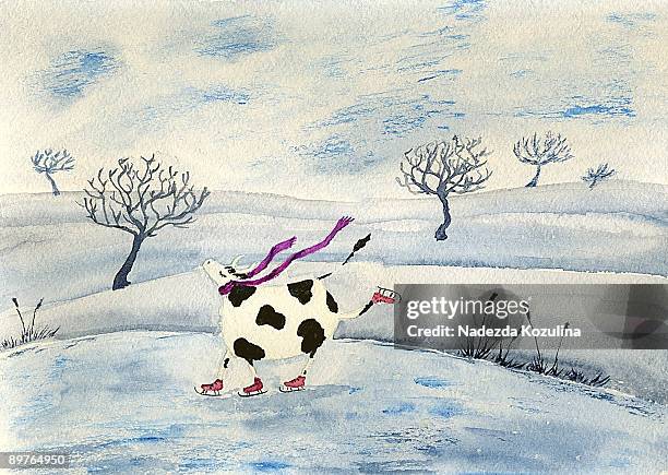 cow on ice - funny cow stock illustrations