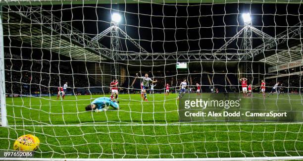 Preston North End's Paul Huntington scores the equaliser during the Sky Bet Championship match between Preston North End and Nottingham Forest at...