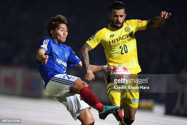 Ken Matsubara of Yokohama F.Marinos and Ramon Lopes of Kashiwa Reysol compete for the ball during the 97th Emperor's Cup semi final match between...