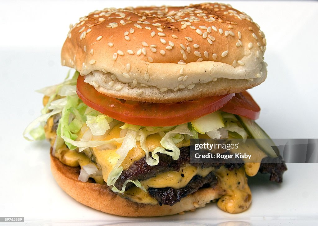 Double Cheeseburger on white background