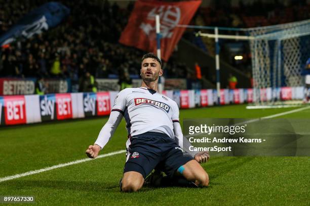 Bolton Wanderers' Gary Madine celebrates scoring scores his side's first goal from the penalty spotduring the Sky Bet Championship match between...