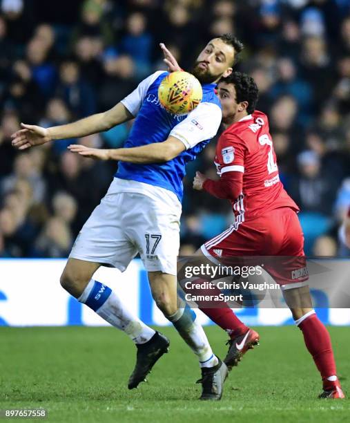 Sheffield Wednesday's Atdhe Nuhiu vies for possession with Middlesbrough's Fabio during the Sky Bet Championship match between Sheffield Wednesday...