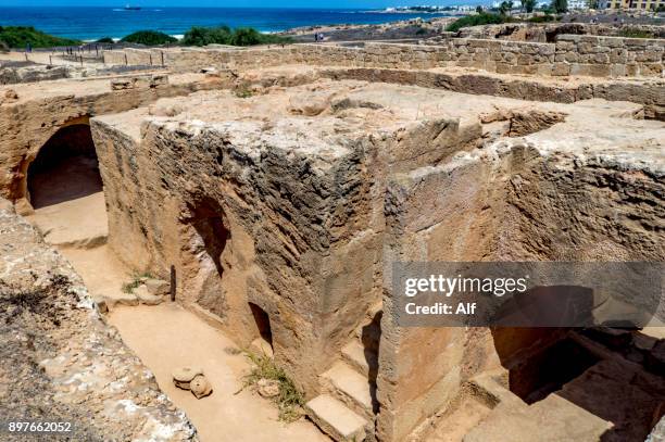 tombs of the kings in paphos, cyprus - roman stone tile stock pictures, royalty-free photos & images