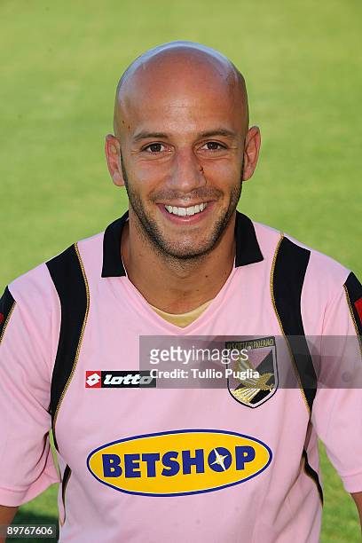 Giulio Migliaccio player of U.S.Citt� di Palermo football team poses for official headschot on August 06, 2009 at "Tenente Carmelo Onorato" training...